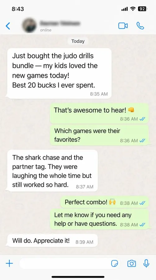 Coach feedback message 1 about the judo drills bundle